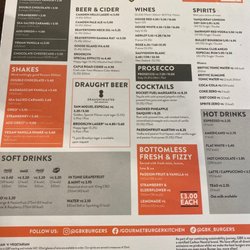 Gourmet Burger Kitchen - Drinks menu