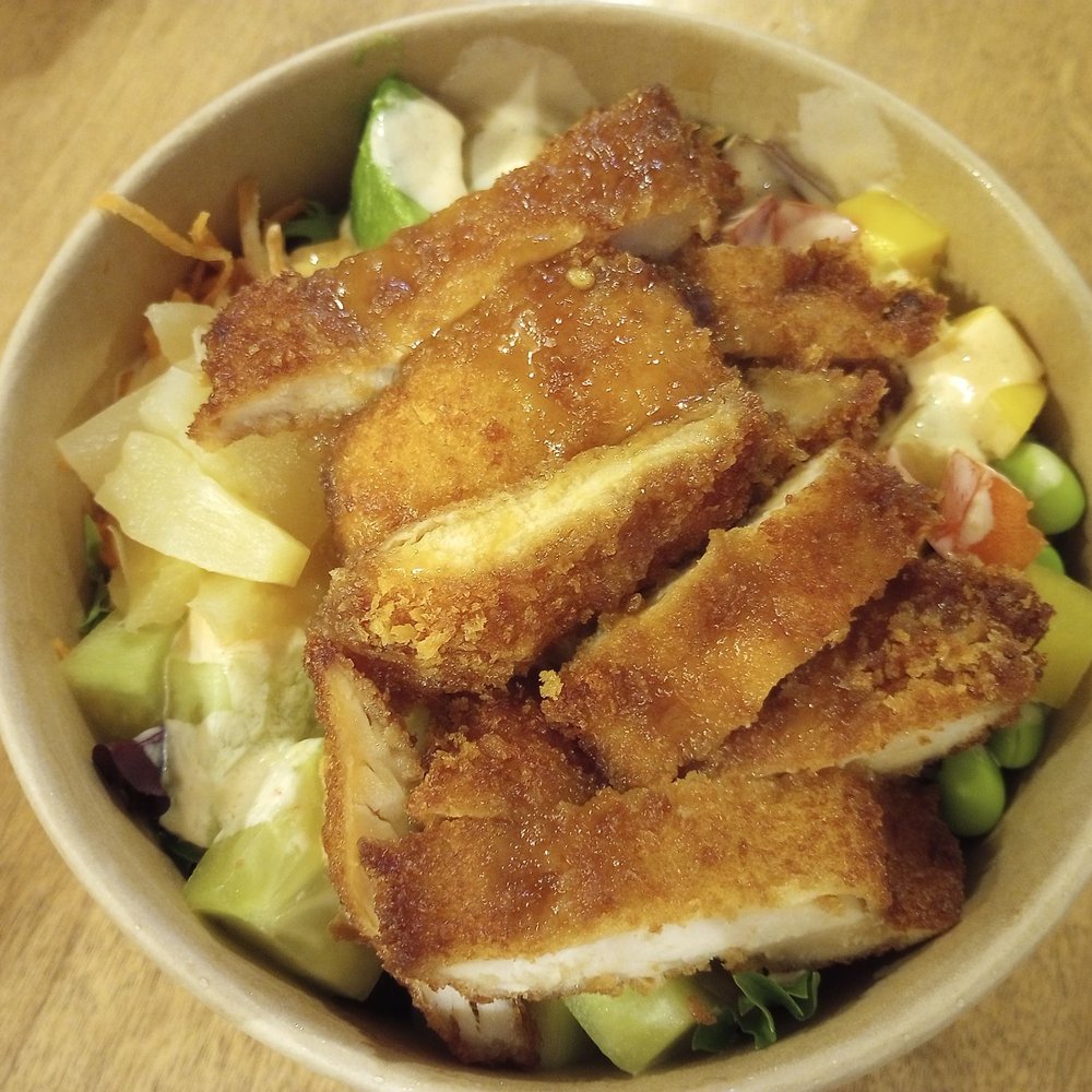 Le Poke Station - Chicken Katsu Bowl. Chef's choice. I got rice, salad, edamame, pineapple, mango, cucumber, carrots, bell peppers, avocado and spicy mayo. - Poke Near Me - Ottawa, Ontario Le Poke Station - Chicken Katsu Bowl. Chef's choice. I got rice, salad, edamame, pineapple, mango, cucumber, carrots, bell peppers, avocado and spicy mayo. - Poke Near Me - Ottawa, Ontario