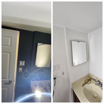 Islanders Professional Services - Painted bathroom colored wall, sanded down and painted all white. - Plumbing Near Me Islanders Professional Services - Painted bathroom colored wall, sanded down and painted all white. - Plumbing Near Me
