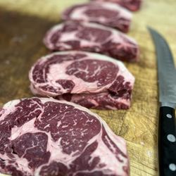 FRESH Thick cut prime ribeyes from Bulley's. I'll take 5