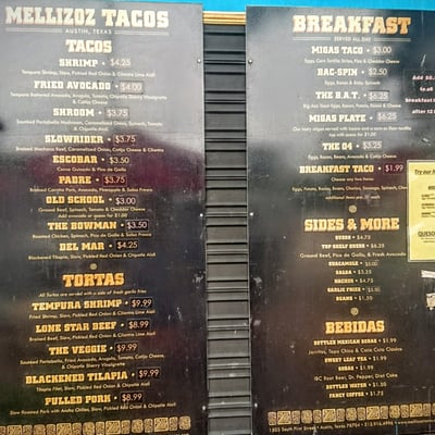 Menu photo 4 Mellizoz Tacos Austin, TX