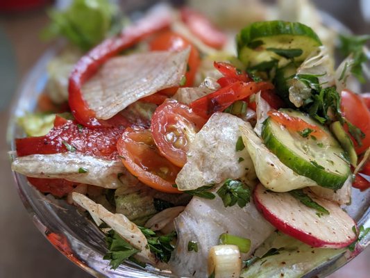 Photo of Wild Thyme - New Westminster, BC, CA. Starter salad that accompanied the Kafta platter.