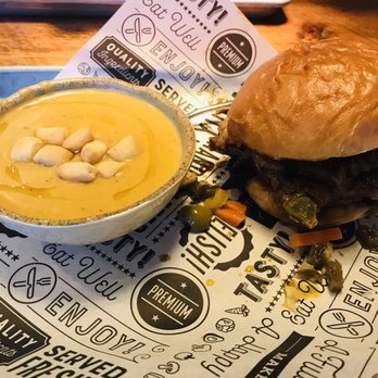 Longtable Beer Cafe - Beef Brisket Sandwich and Beer Cheddar Soup - Bars Near Me - Middleton, Wisconsin