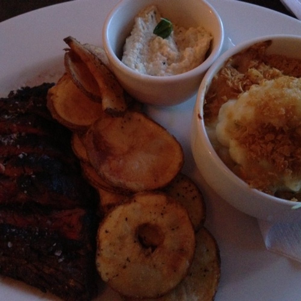 Chaise Cafe & Lounge - AAA Manitoba Hangar Steak with chips and cheesey cauliflower w/ corn crumb topping - Lounges Near Me - Winnipeg, Manitoba
