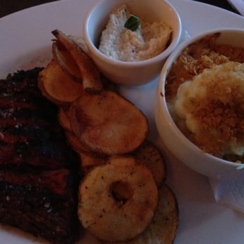 Chaise Cafe & Lounge - AAA Manitoba Hangar Steak with chips and cheesey cauliflower w/ corn crumb topping - Lounges Near Me - Winnipeg, Manitoba