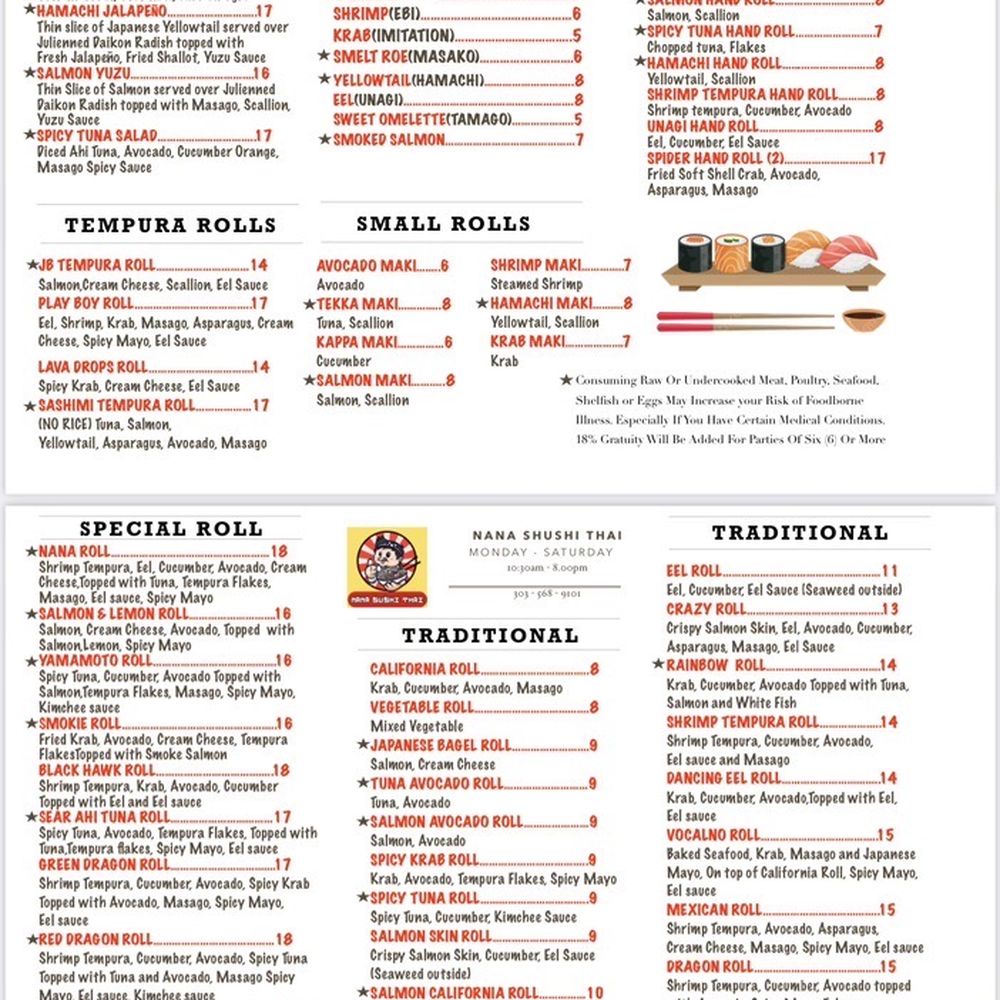 Nana Sushi Thai - So many Rolls - Sushi Bars Near Me - Evergreen, Colorado