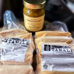 Along Came Tamale - Frozen Cheese Jalapeño Tamales, Lentil Curry Tamales, and "Green Fudge" Casserole Mix in jar adds spicy zest!