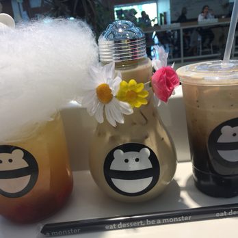 Mini Monster Cafe - Strawberry sunset (left) Jasmine milk tea (Middle) Street Thai ice coffee (last) - Bubble Tea Near Me - Anaheim, California Mini Monster Cafe - Strawberry sunset (left) Jasmine milk tea (Middle) Street Thai ice coffee (last) - Bubble Tea Near Me - Anaheim, California