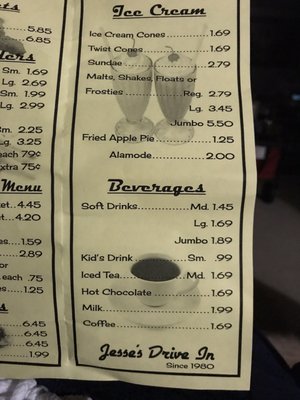 Menu photo 4 Jesse's Drive In Mineral Wells, TX
