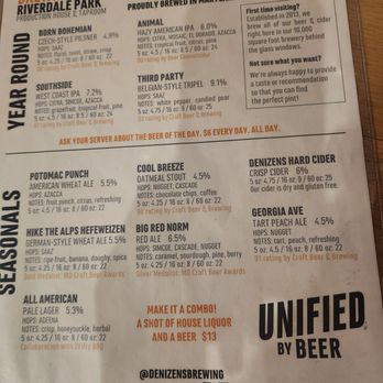 Denizens Brewing - Menu of their well brewed beers ! - Breweries Near Me - Riverdale Park, Maryland