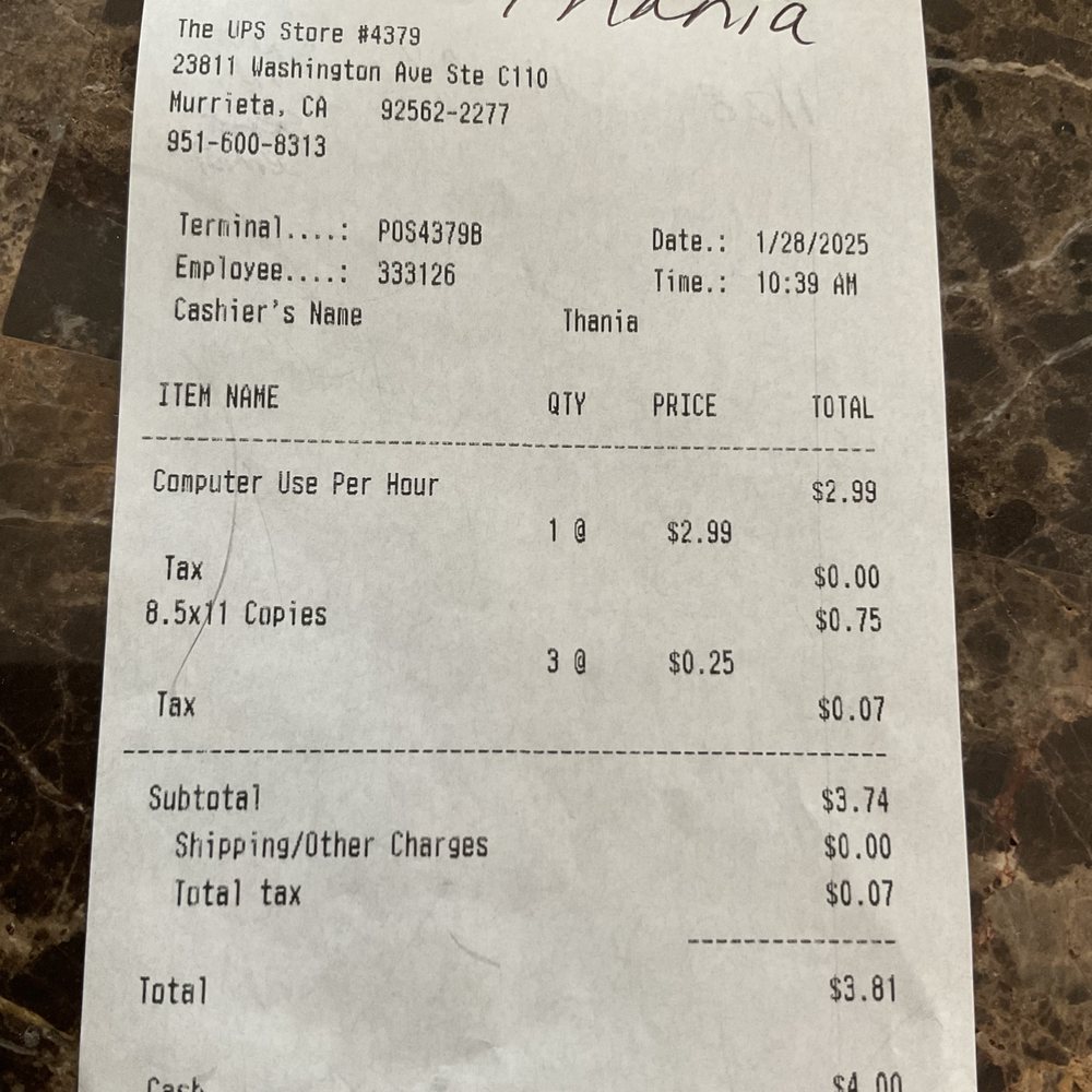 The UPS Store - BEWARE OF EXTRA CHARGES TO PRINT! Not my fault they only use emails to rip off their own customers. Geez. - Shipping Centers Near Me - Murrieta, California