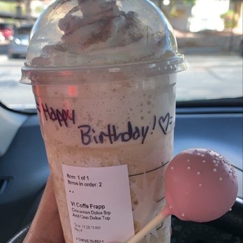 Starbucks - Cinnamon Dolce Frappuccino and Birthday cake pop - Coffee & Tea Near Me - Tucson, Arizona