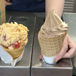 Braum's Ice Cream & Dairy Stores - Double scoop caramel in a waffle cone and single scoop Cherry Limeade