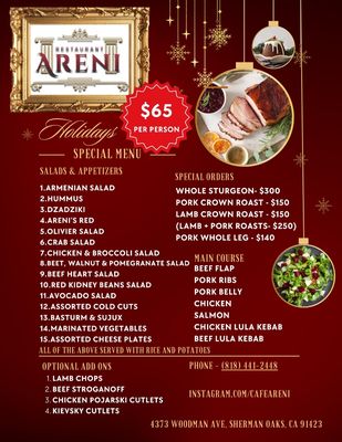 Menu photo 1 Restaurant Areni Sherman Oaks, CA Menu photo 1 Restaurant Areni Sherman Oaks, CA
