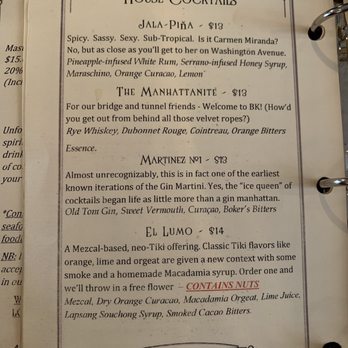 Tooker Alley - Menu 8/25/19 - Lounges Near Me - Brooklyn, New York