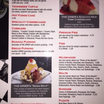 The Diner - Dessert menu. Just in case you're still hungry. I haven't even gotten my food yet but I'm planning on ordering one of these - Diners Near Me - Sevierville, Tennessee The Diner - Dessert menu. Just in case you're still hungry. I haven't even gotten my food yet but I'm planning on ordering one of these - Diners Near Me - Sevierville, Tennessee