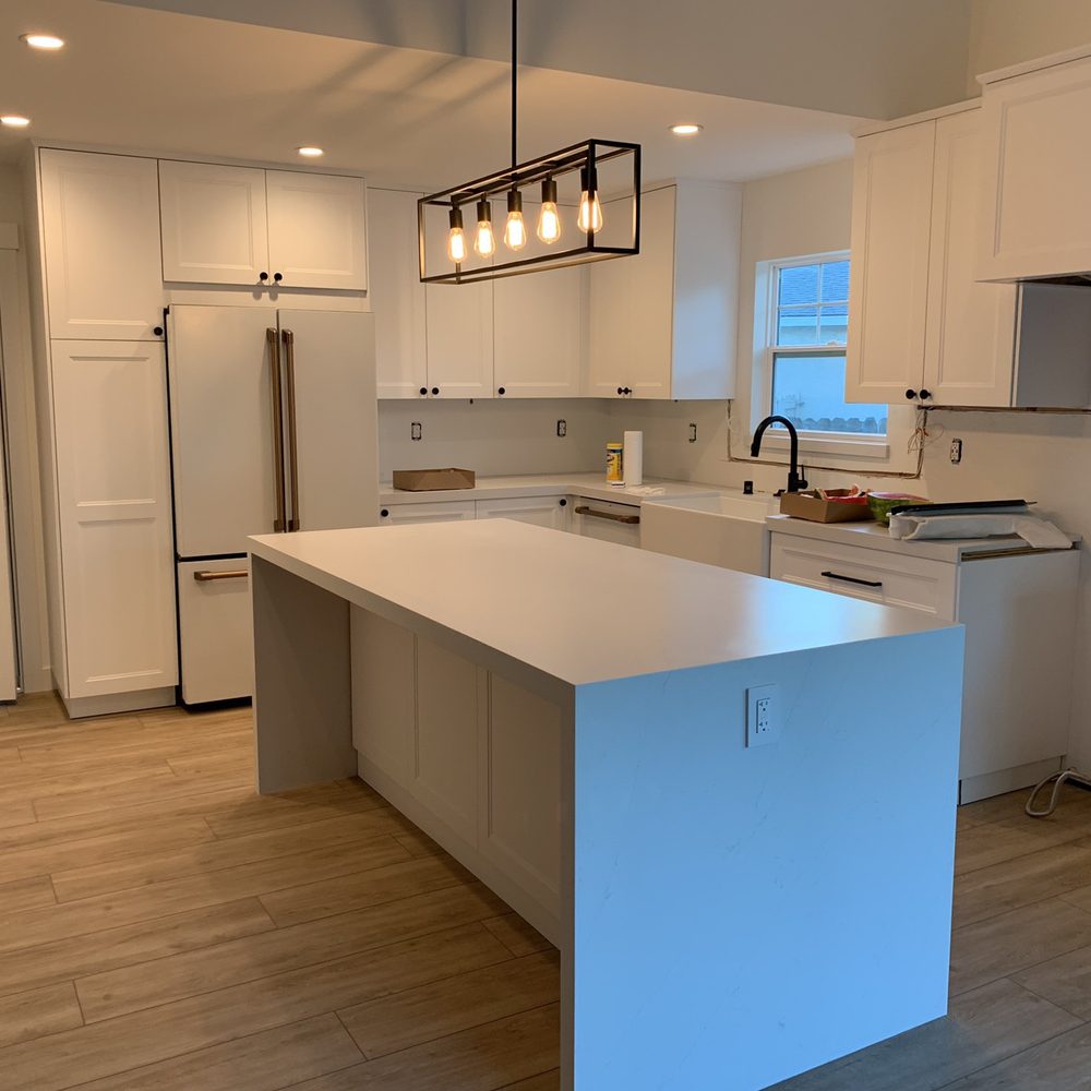 Nara Tile - Our waterfall island! So beautiful! - Flooring Near Me - Dublin, California Nara Tile - Our waterfall island! So beautiful! - Flooring Near Me - Dublin, California