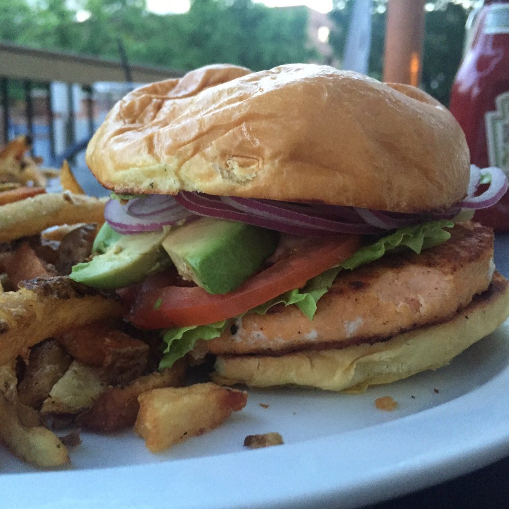 Plates Restaurant & Catering - Salmon burger w/ fries! Deeeeelish - New American Near Me - Baltimore, Maryland Plates Restaurant & Catering - Salmon burger w/ fries! Deeeeelish - New American Near Me - Baltimore, Maryland