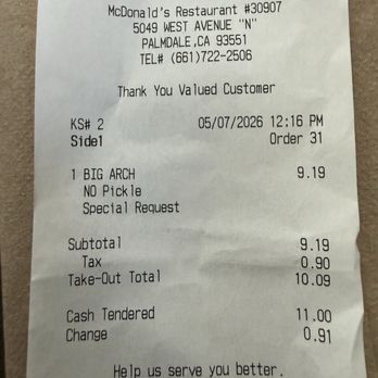 McDonald's - The record that shows I asked for no pickles. - Fast Food Near Me - Quartz Hill, California