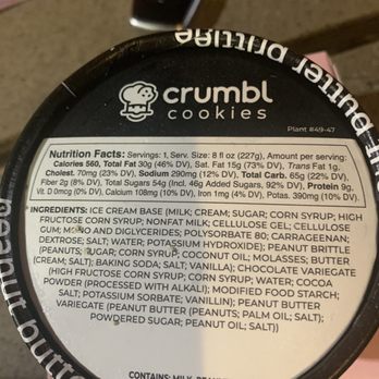 Crumbl - Menifee - Ingredients list on Peanut Butter Brittle Ice Cream - Bakeries Near Me - Menifee, California Crumbl - Menifee - Ingredients list on Peanut Butter Brittle Ice Cream - Bakeries Near Me - Menifee, California