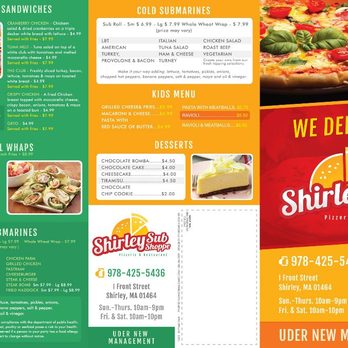 Shirley Sub Shoppe - a menu for a restaurant - Pizza Near Me - Shirley, Massachusetts