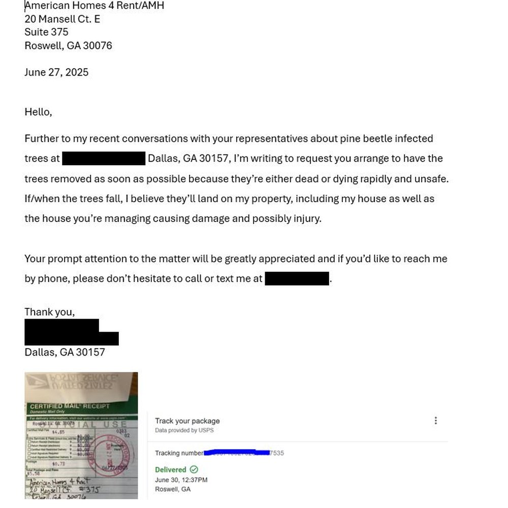 AMH - Certified letter & delivery proof - Property Management Near Me - Norcross, Georgia
