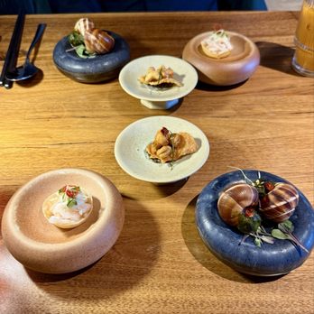 Hed 11 - Tomkha Spot-prawn Taco | Chicken skin with Cashew | Escargot in Thai pesto - Thai Near Me - San Francisco, California Hed 11 - Tomkha Spot-prawn Taco | Chicken skin with Cashew | Escargot in Thai pesto - Thai Near Me - San Francisco, California