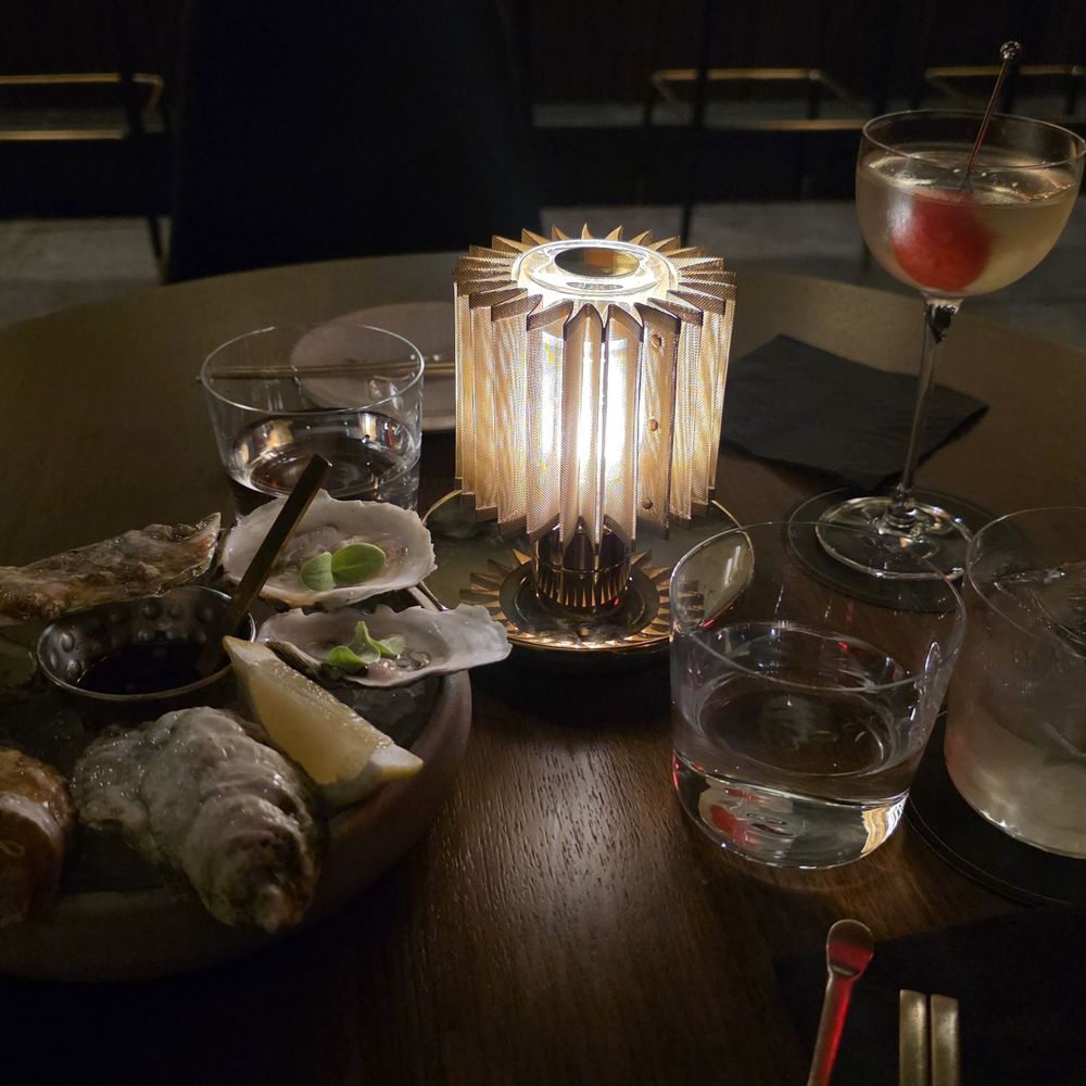 Musaek - Oysters and tomato and kimchi cocktail + Korean pear and gochujang cocktail - Korean Near Me - New York, New York Musaek - Oysters and tomato and kimchi cocktail + Korean pear and gochujang cocktail - Korean Near Me - New York, New York