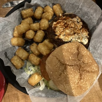 Mr. Joe's - Black and Blue Burger with Tater Tots - American Near Me - Southfield, Michigan Mr. Joe's - Black and Blue Burger with Tater Tots - American Near Me - Southfield, Michigan