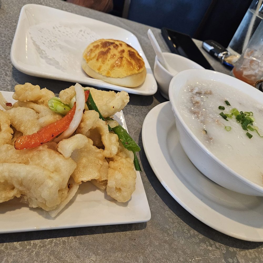 Ginger Beef Bistro House - s&p squid, pork and preserved egg congee - Chinese Near Me - Calgary, Alberta Ginger Beef Bistro House - s&p squid, pork and preserved egg congee - Chinese Near Me - Calgary, Alberta