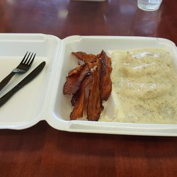 Woods Supermarket - Love the bacon and biscuits and gravy. Whenever I am in town I eat the breakfast here and sometimes dinner.