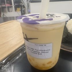 Mango Milk Tea (With Lychee Popping Boba and Mango Crystal Ball Toppings)