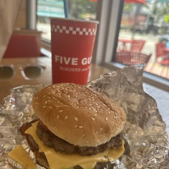 Five Guys - Double bacon cheeseburger. Window side off Collins Ave. - Burgers Near Me - Miami Beach, Florida Five Guys - Double bacon cheeseburger. Window side off Collins Ave. - Burgers Near Me - Miami Beach, Florida