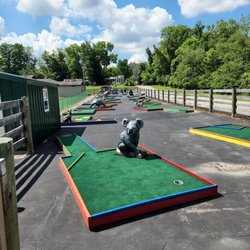 Berkshire Campground - Mini-golf area, while looking good it becoming un-playable because of ground settling - Cups are above putting surface. balls won't drop.