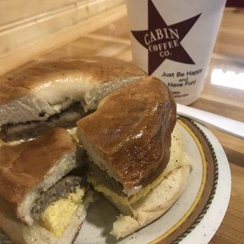 Cabin Coffee - Sausage and egg bagel, dark roast coffee. - Cafes Near Me - Avon, Indiana Cabin Coffee - Sausage and egg bagel, dark roast coffee. - Cafes Near Me - Avon, Indiana