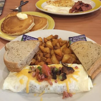 Perkins American Food - Center: the Everything omelet with egg whites, breakfast potatoes and rye toast. Top: the Smokehouse breakfast with pancakes. - Bakeries Near Me - Naples, Florida Perkins American Food - Center: the Everything omelet with egg whites, breakfast potatoes and rye toast. Top: the Smokehouse breakfast with pancakes. - Bakeries Near Me - Naples, Florida