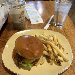 Bacon cheeseburger and fries Bacon cheeseburger and fries