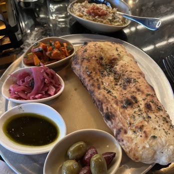 Esh Mediterranean - Eggplant and garlic dip with this fabulous bread - Middle Eastern Near Me - Fairfield, Connecticut