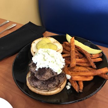 The X-Factor Grill & Cornerstone Restaurant - Double burger with slaw and sweet potato fries - New American Near Me - Toccoa, Georgia