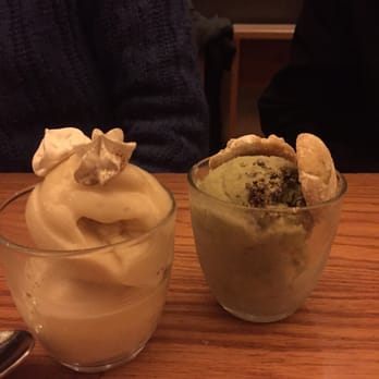 Avec - Chicago - Lemon ginger sorbet on the left, mint chip gelato on the right - Mediterranean Near Me - Chicago, Illinois Avec - Chicago - Lemon ginger sorbet on the left, mint chip gelato on the right - Mediterranean Near Me - Chicago, Illinois