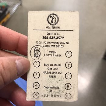 Nasai Teriyaki at UW - a hand holding a business card - Japanese Near Me - Seattle, Washington