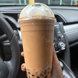 Blended Thai tea with boba Blended Thai tea with boba
