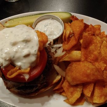 Burger Antics - Hurcule burger with gyro and homemade taziki sauce and homemade bbq chips and pickle.... - Burgers Near Me - Brookfield, Illinois Burger Antics - Hurcule burger with gyro and homemade taziki sauce and homemade bbq chips and pickle.... - Burgers Near Me - Brookfield, Illinois