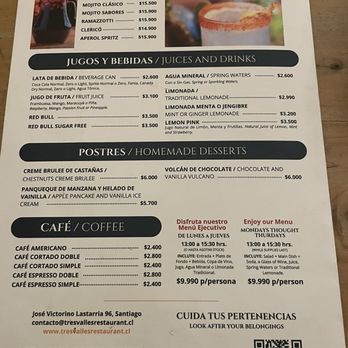 Tres Valles Restaurant - Menu - Bars Near Me - Santiago, RM