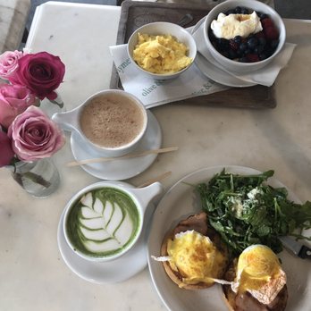 Olive & Thyme - Eggs Benedict, fruit with yogurt and granola and a side of scrambled eggs. - Sandwiches Near Me - Toluca Lake, California Olive & Thyme - Eggs Benedict, fruit with yogurt and granola and a side of scrambled eggs. - Sandwiches Near Me - Toluca Lake, California