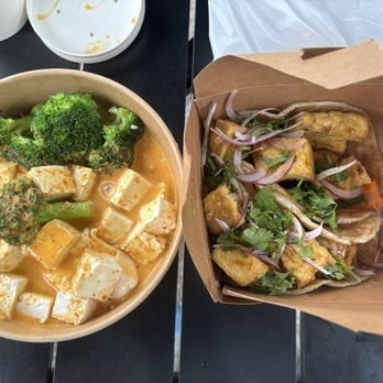 Crystal City Water Park - @Tiki Thai Penang Curry with steamed tofu and broccoli and @Pho on Wheels Roti Canai with fried tofu on right - Parks Near Me - Arlington, Virginia Crystal City Water Park - @Tiki Thai Penang Curry with steamed tofu and broccoli and @Pho on Wheels Roti Canai with fried tofu on right - Parks Near Me - Arlington, Virginia