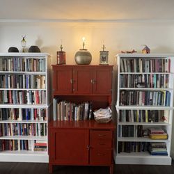 CustomBuilt-ins.com - Custom Claremont bookcases refinished in a white and added new mouldings and trim.