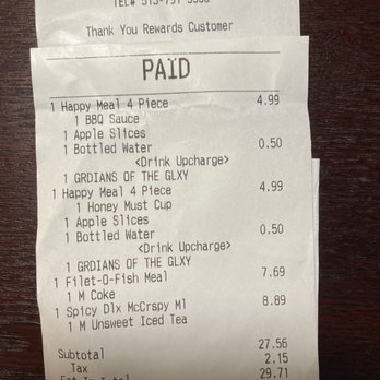 McDonald's - Receipt. Cost of food for a family of 4. - Fast Food Near Me - Cincinnati, Ohio McDonald's - Receipt. Cost of food for a family of 4. - Fast Food Near Me - Cincinnati, Ohio