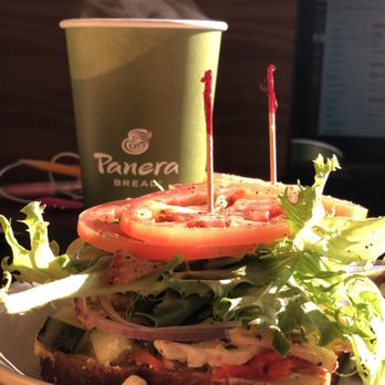 Panera Bread - Open face Mediterranean Veggie On Tomato Basil with chicken one slice of bread. (Special request) - Sandwiches Near Me - Corona, California