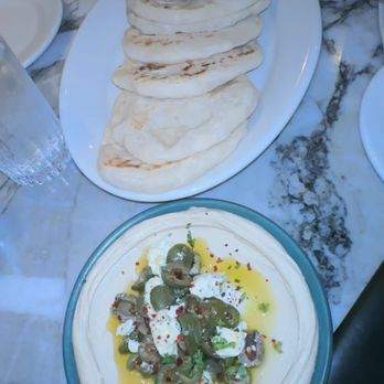 Pinyon - Feta hummus and pita bread. - Mediterranean Near Me - Scottsdale, Arizona Pinyon - Feta hummus and pita bread. - Mediterranean Near Me - Scottsdale, Arizona